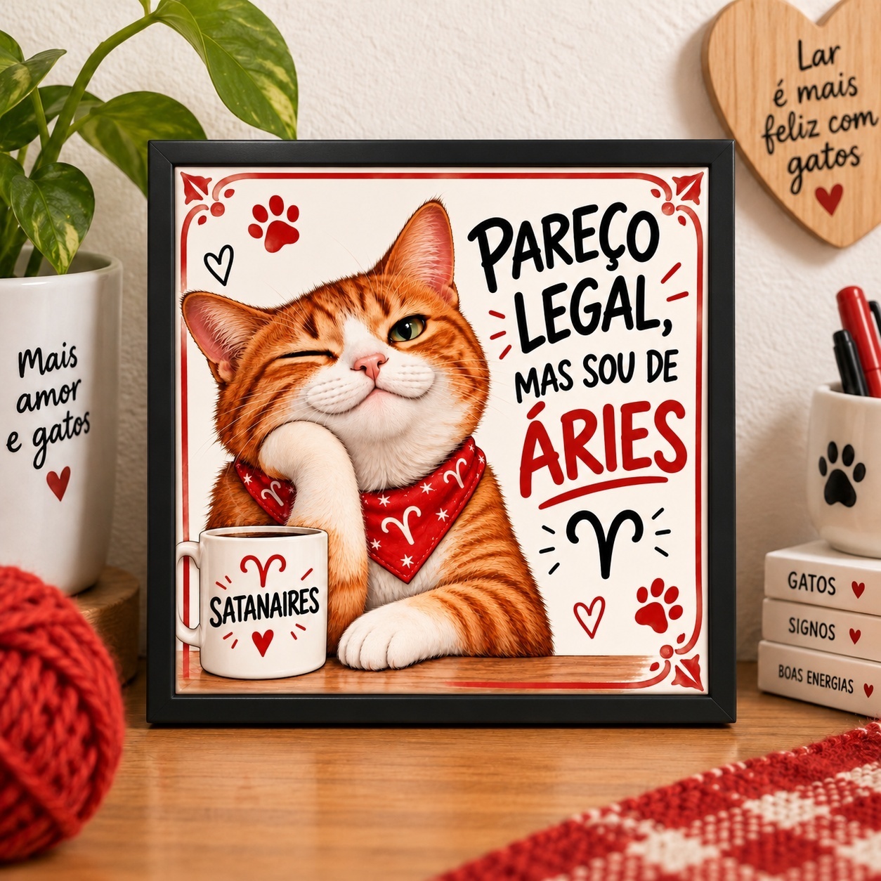 Quadro Signo Áries Gatinho - 33x33 Cm