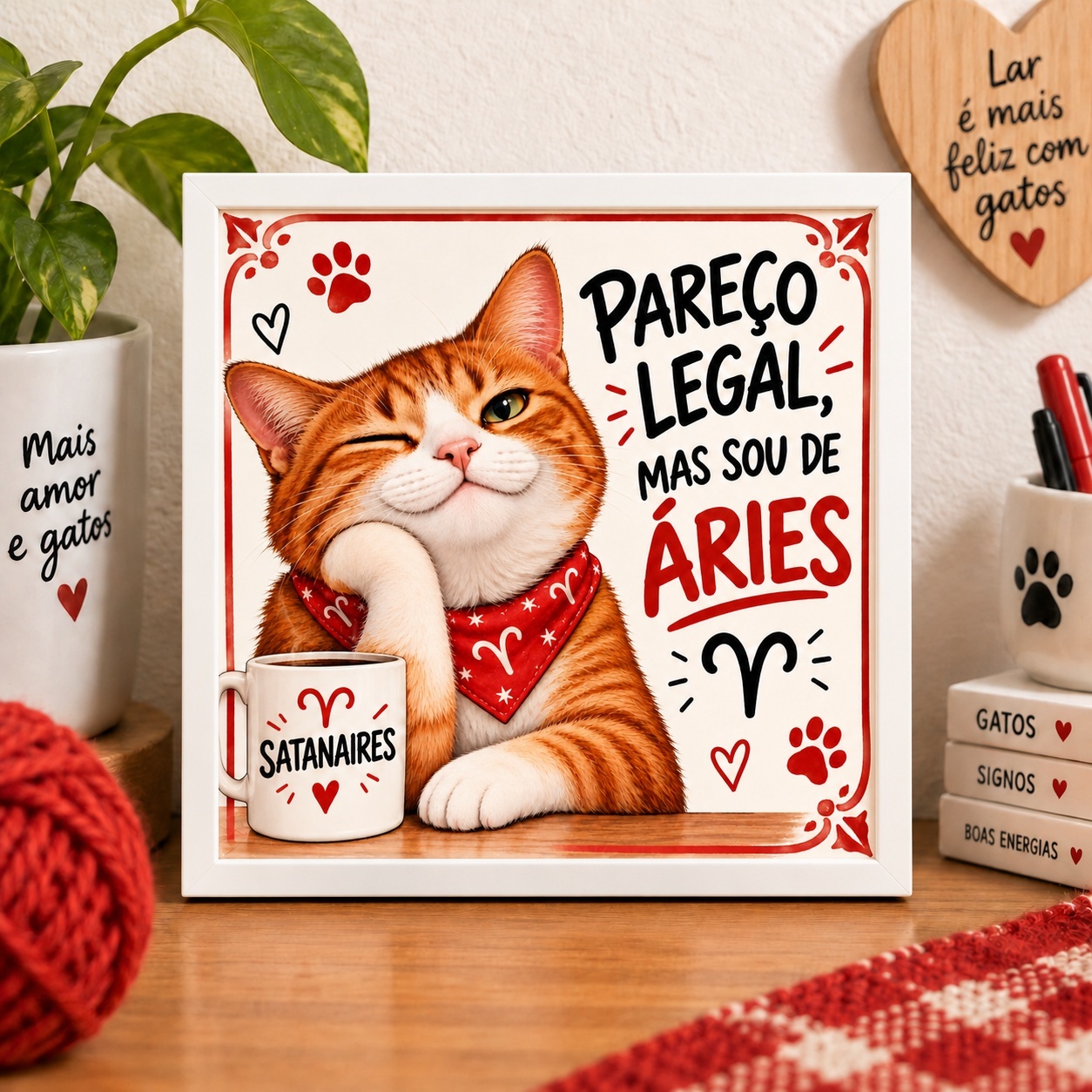 Quadro Signo Áries Gatinho - 33x33 Cm