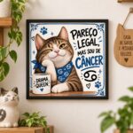 Quadro Signo Câncer Gatinho - 33x33 Cm