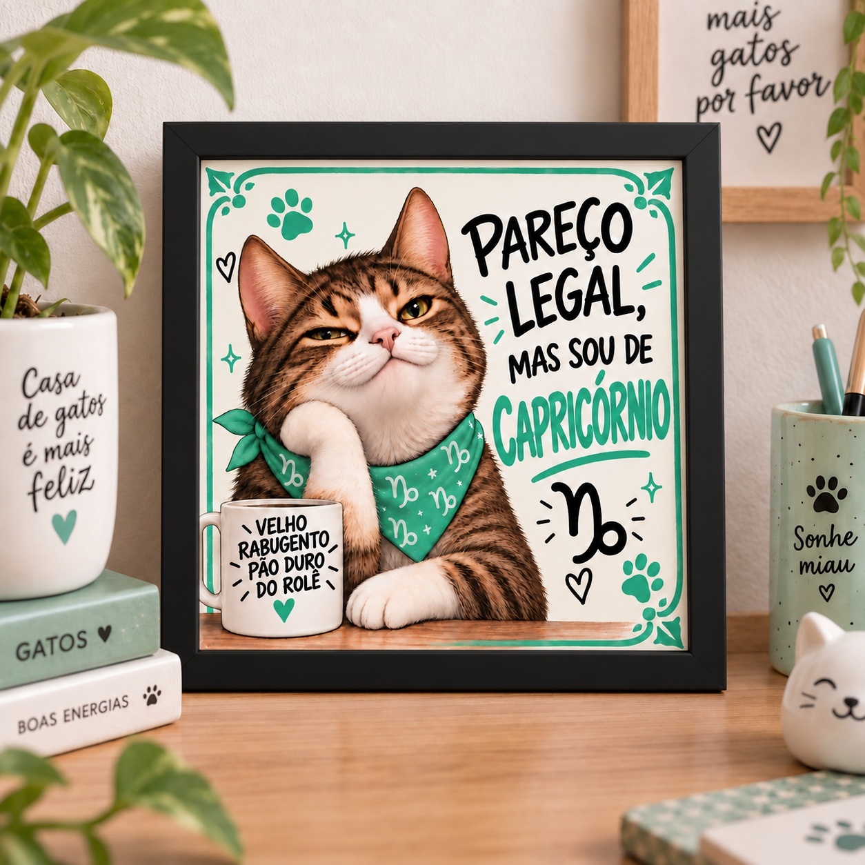 Quadro Signo Capricórnio Gatinho - 33x33 Cm