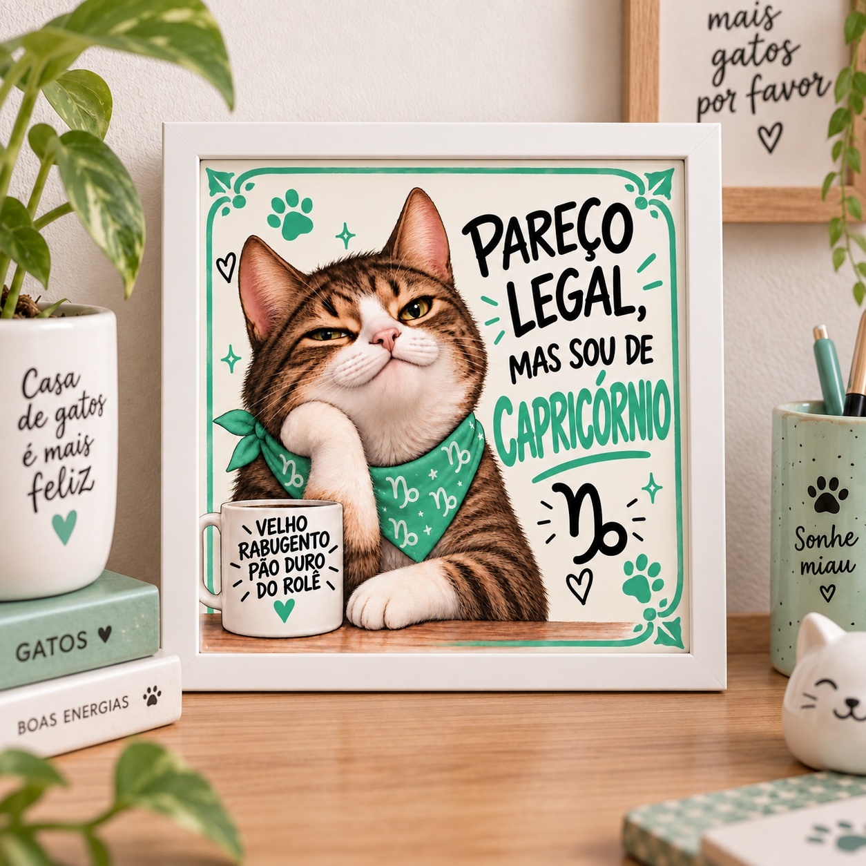 Quadro Signo Capricórnio Gatinho - 33x33 Cm