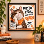 Quadro Signo De Aquário -Gatinho- 33x33 Cm