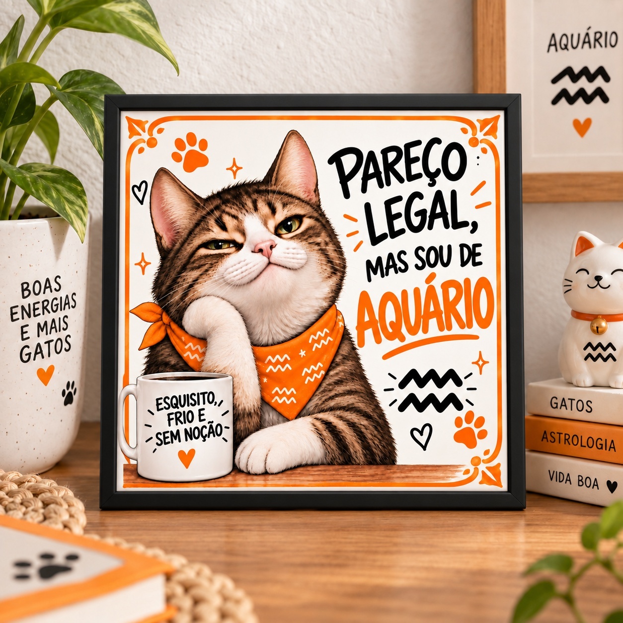 Quadro Signo De Aquário -Gatinho- 33x33 Cm