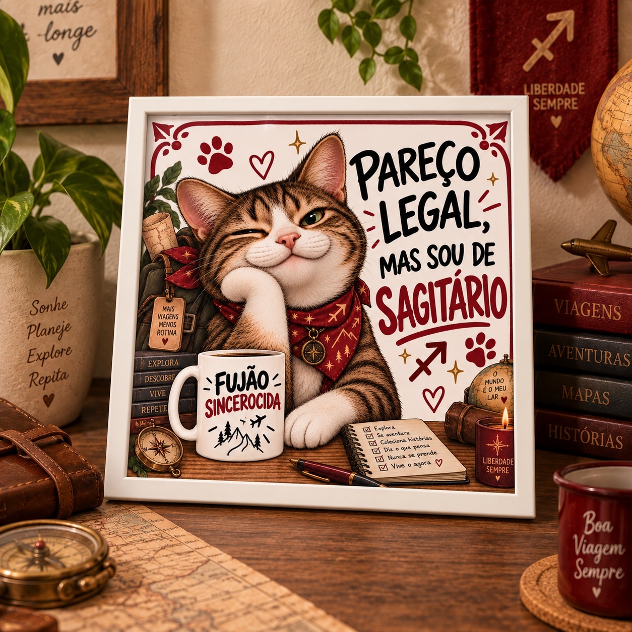Quadro Signo De Sagitário -Gatinho- 33x33 Cm