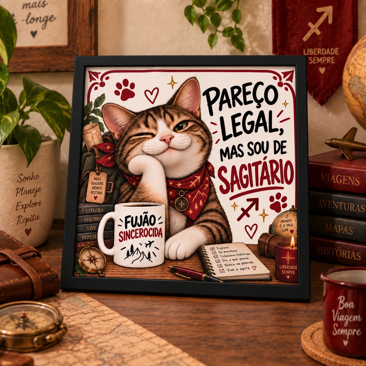 Quadro Signo De Sagitário -Gatinho- 33x33 Cm