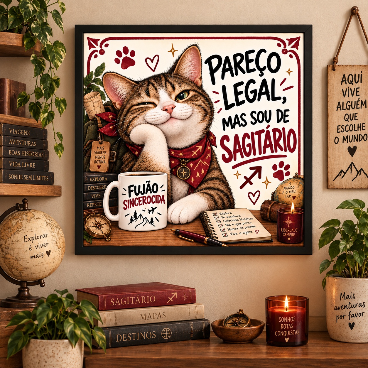 Quadro Signo De Sagitário -Gatinho- 33x33 Cm