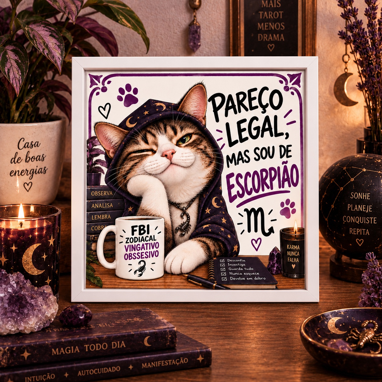 Quadro Signo Escorpião Gatinho - 33x33 Cm