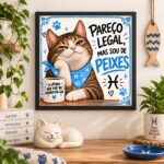 Quadro Signo Peixes Gatinho - 33x33 Cm