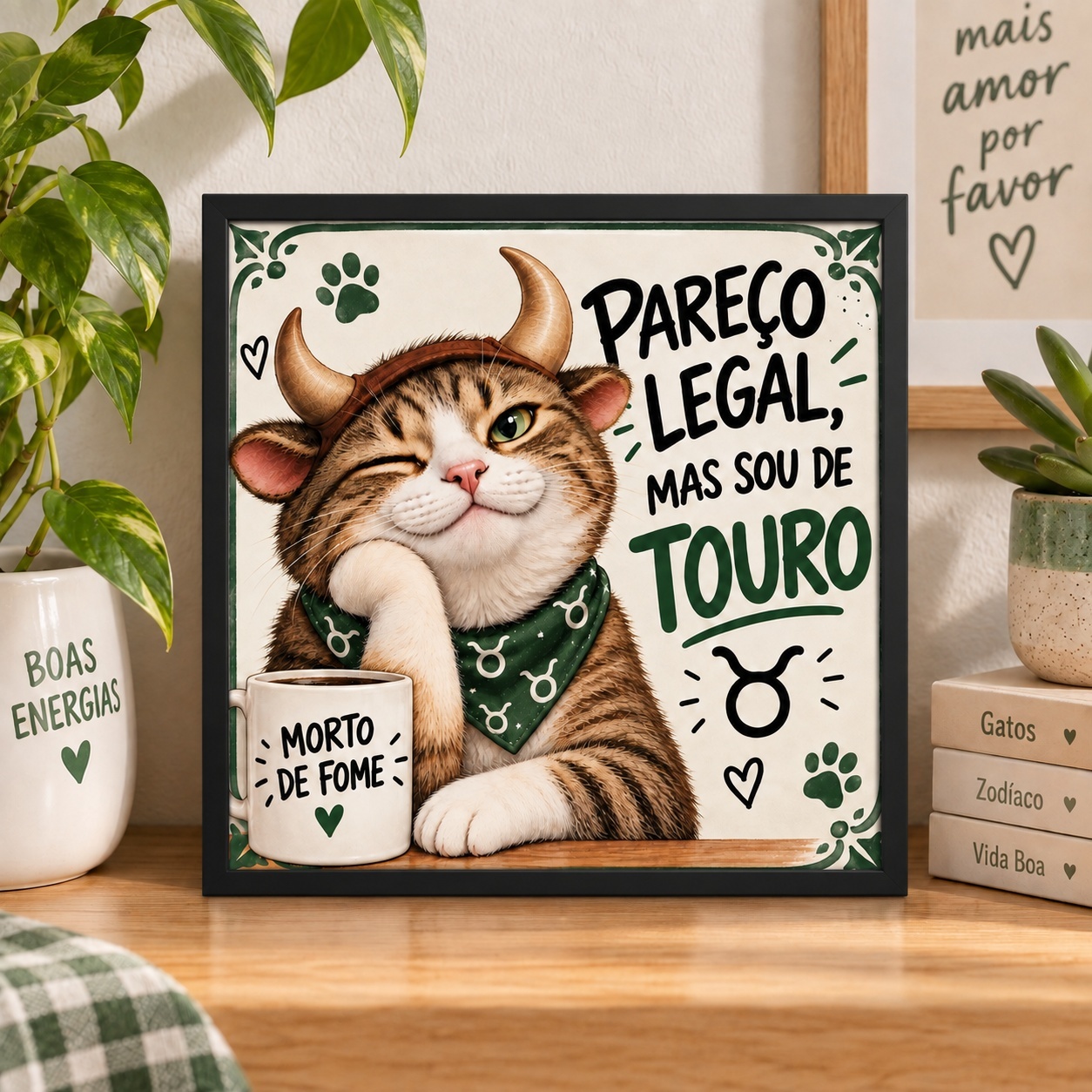 Quadro Signo Touro Gatinho - 33x33 Cm