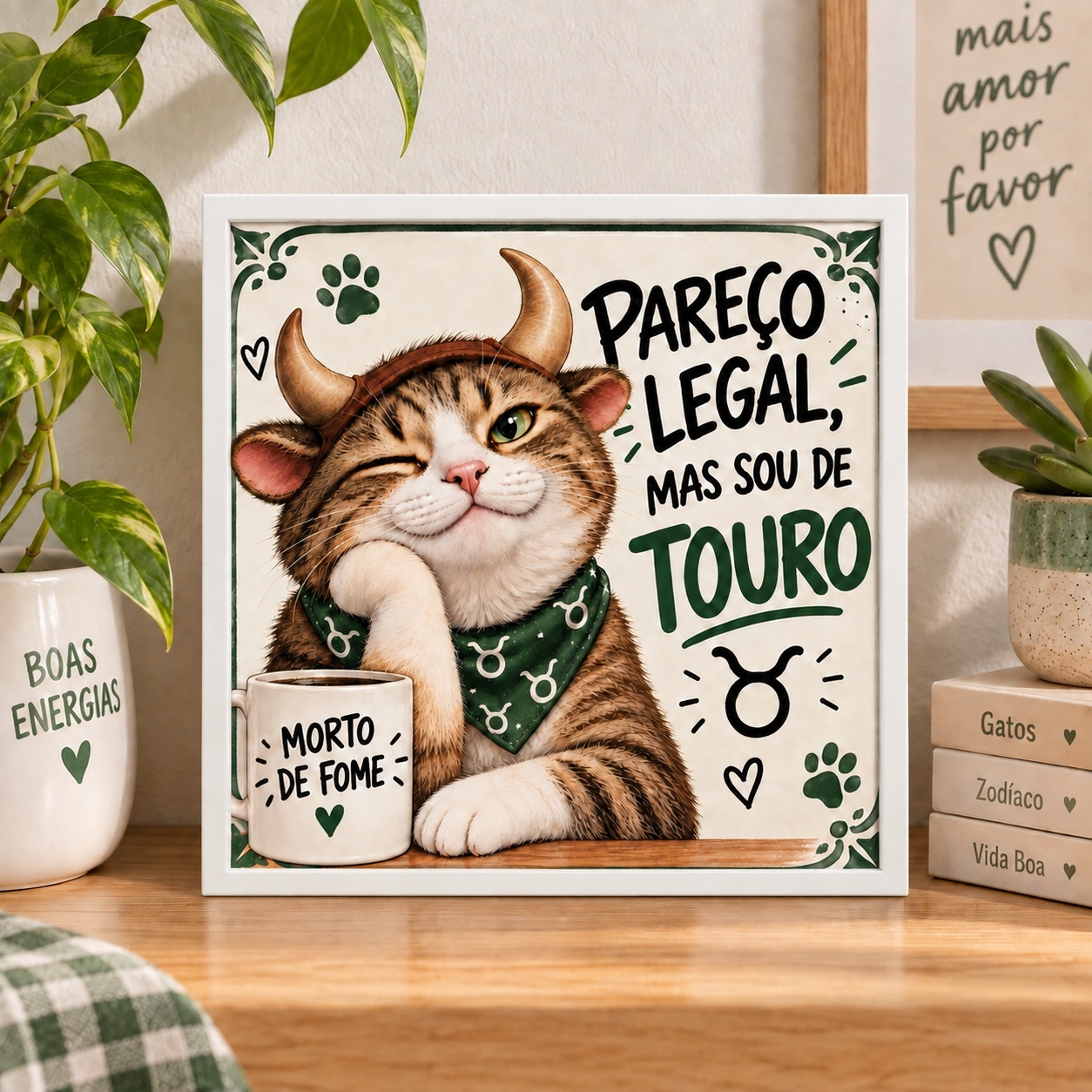 Quadro Signo Touro Gatinho - 33x33 Cm