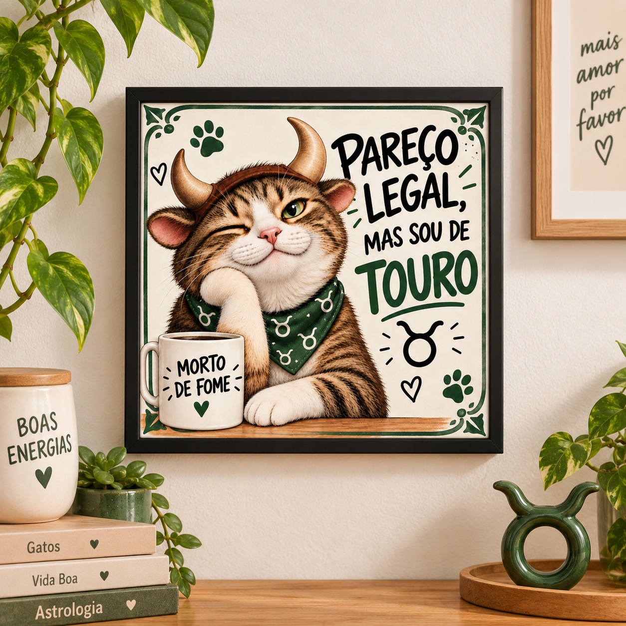 Quadro Signo Touro Gatinho - 33x33 Cm