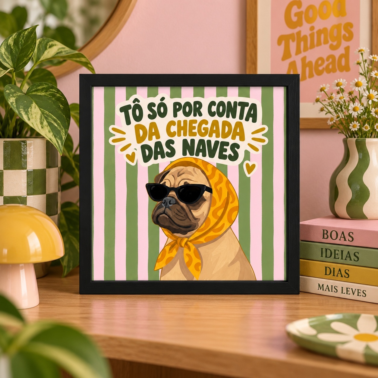 Quadro Tô Por Conta Da Chegada Das Naves - 33x33 Cm