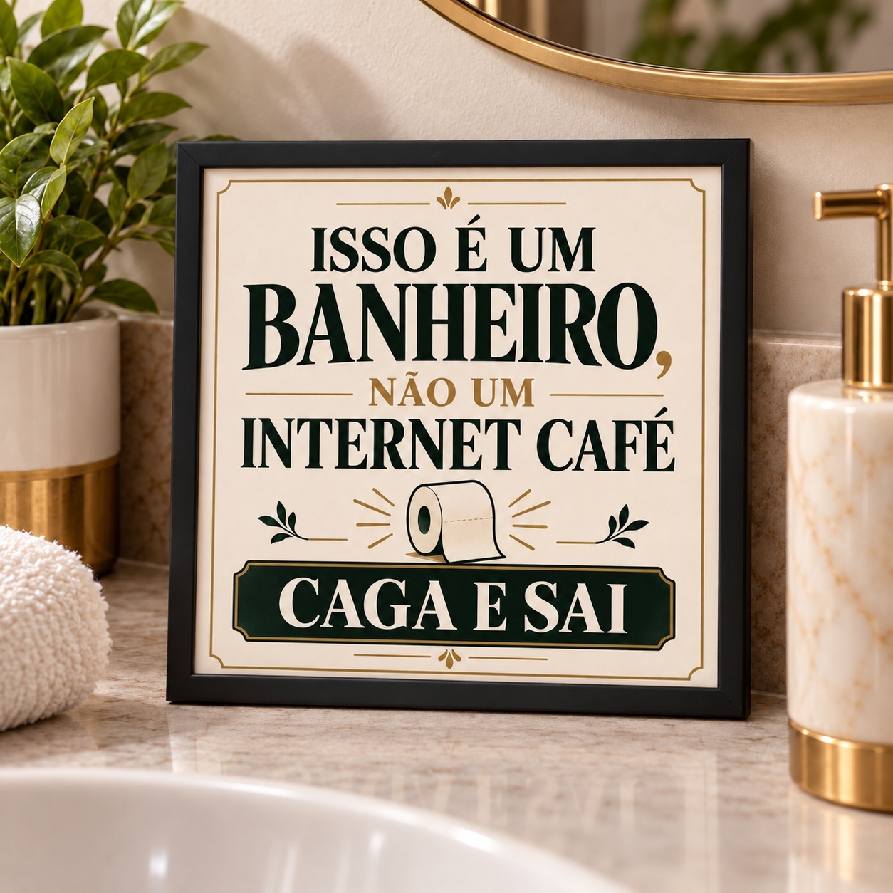 Quadro Aviso Divertido Banheiro - 33x33 Cm