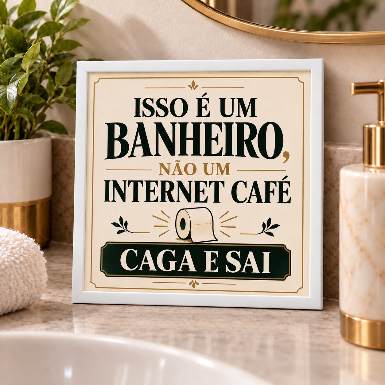 Quadro Aviso Divertido Banheiro - 33x33 Cm