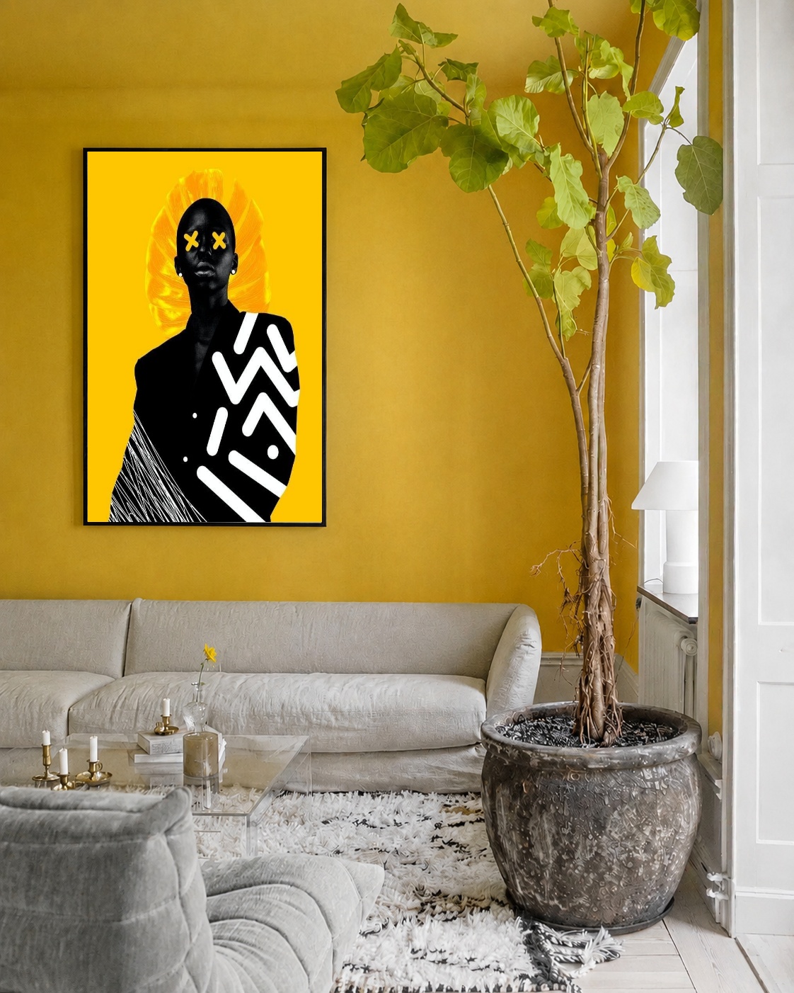 Quadro Canvas Abstrato Amarelo Mulher Fashion