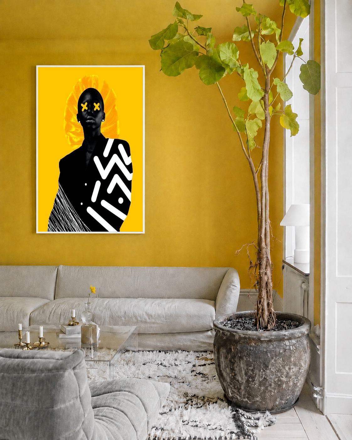 Quadro Canvas Abstrato Amarelo Mulher Fashion