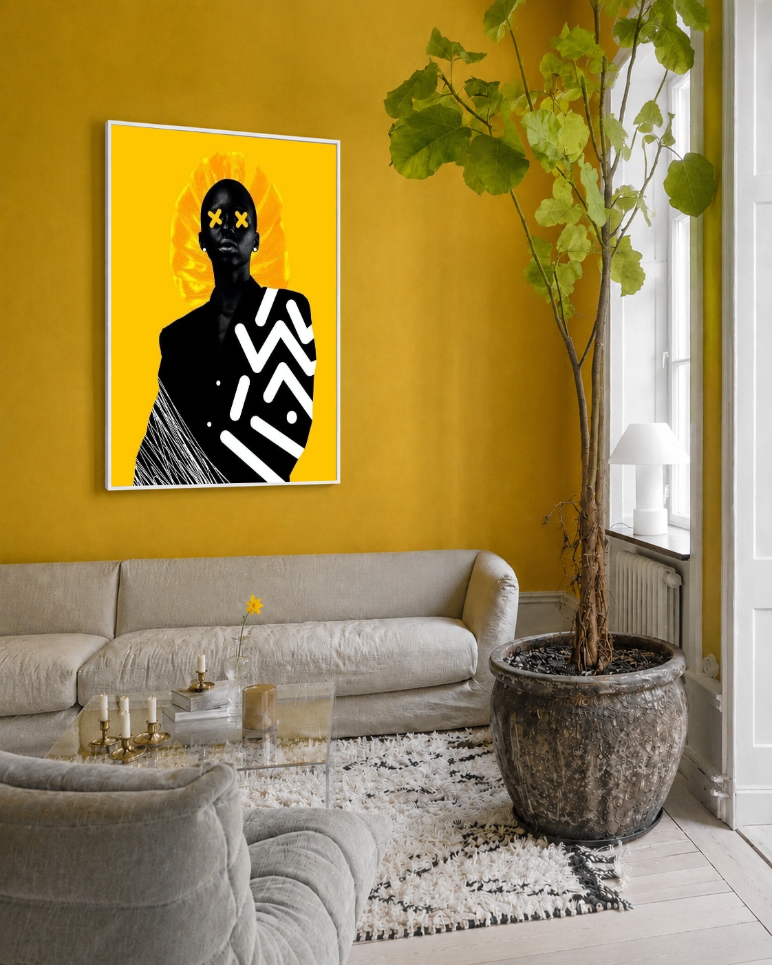 Quadro Canvas Abstrato Amarelo Mulher Fashion