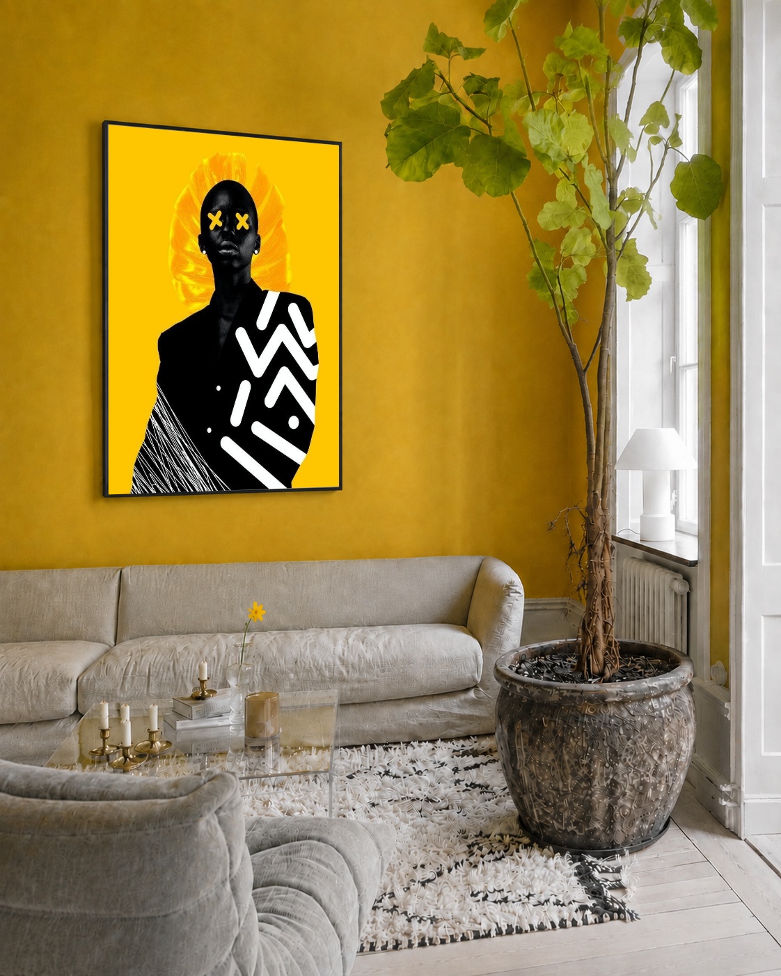 Quadro Canvas Abstrato Amarelo Mulher Fashion