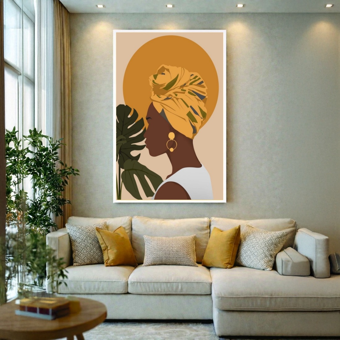 Quadro Canvas Amarelo Afro Feminino Turbante