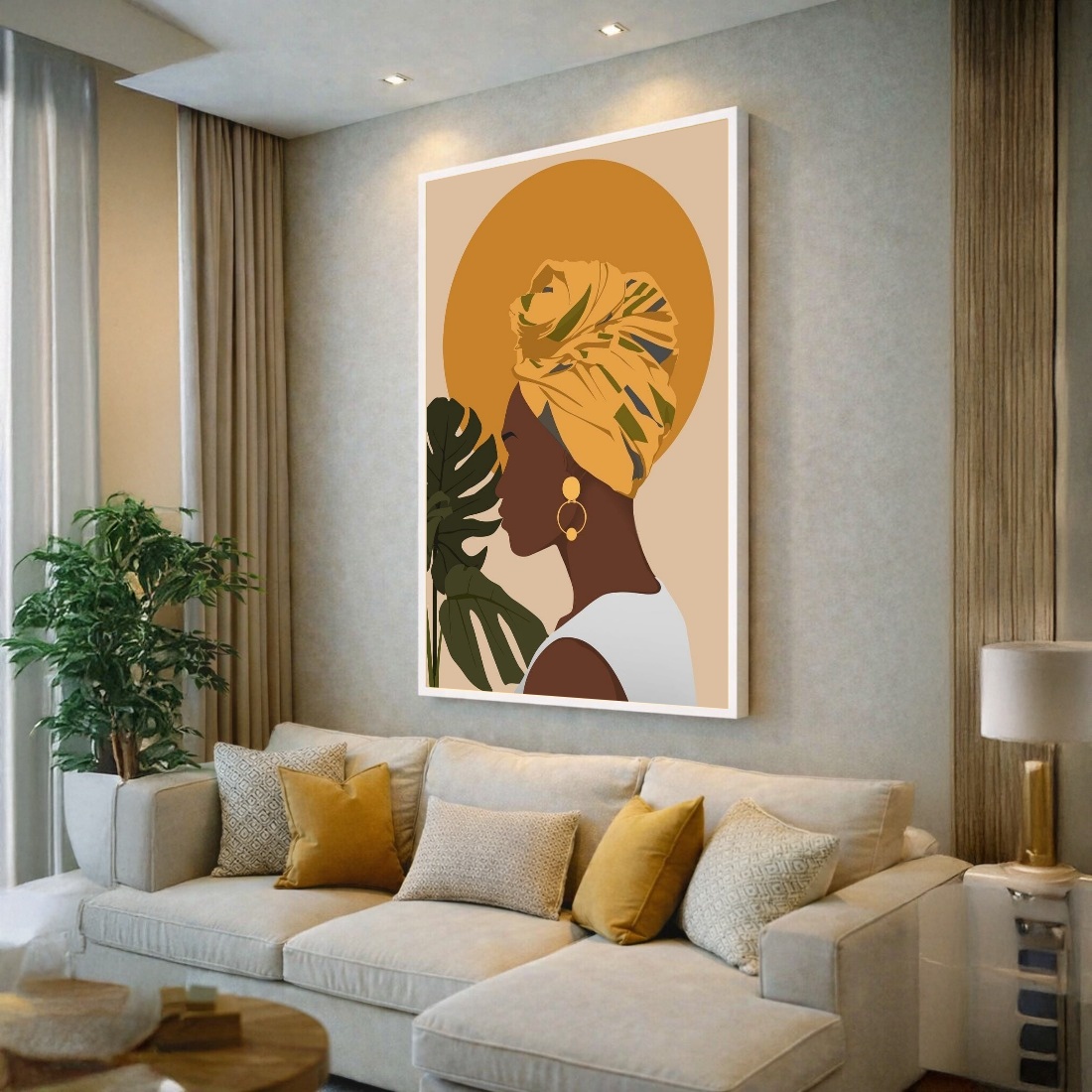 Quadro Canvas Amarelo Afro Feminino Turbante