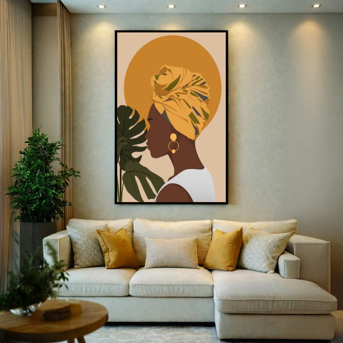 Quadro Canvas Amarelo Afro Feminino Turbante