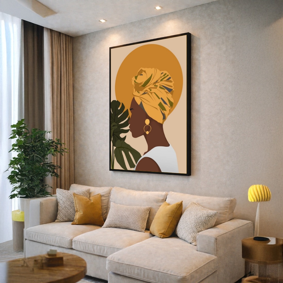 Quadro Canvas Amarelo Afro Feminino Turbante