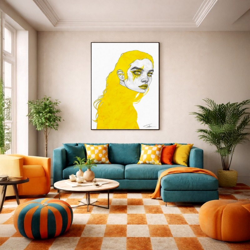Quadro Canvas Amarelo Ilustração Punk