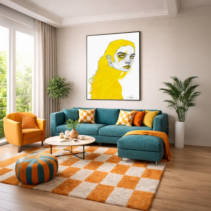 Quadro Canvas Amarelo Ilustração Punk