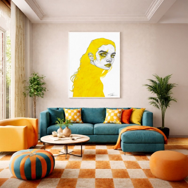 Quadro Canvas Amarelo Ilustração Punk