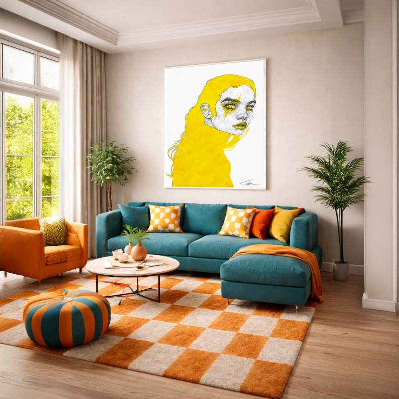 Quadro Canvas Amarelo Ilustração Punk