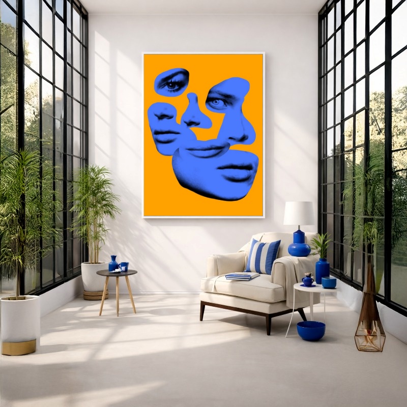 Quadro Canvas Azul Amarelo Rosto