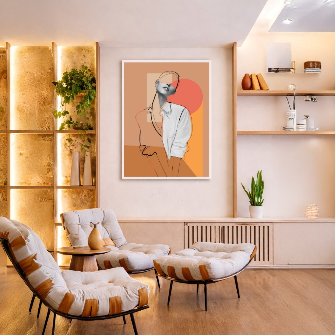 Quadro Canvas Bege Mulher Colagem Surreal