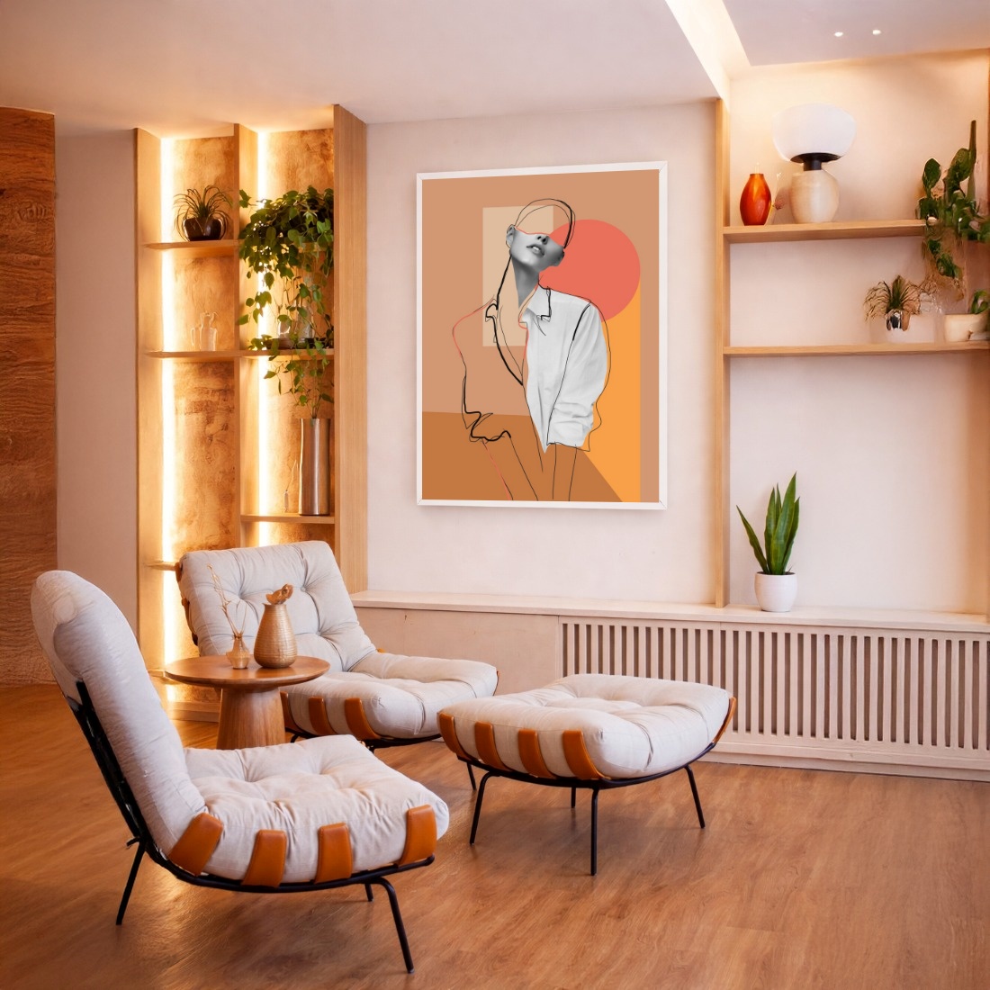 Quadro Canvas Bege Mulher Colagem Surreal