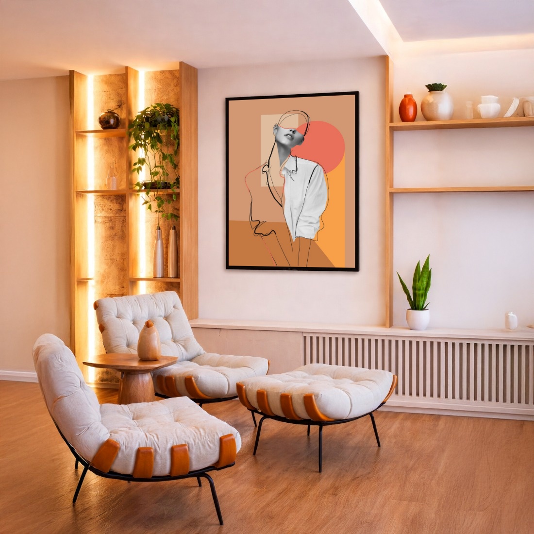 Quadro Canvas Bege Mulher Colagem Surreal