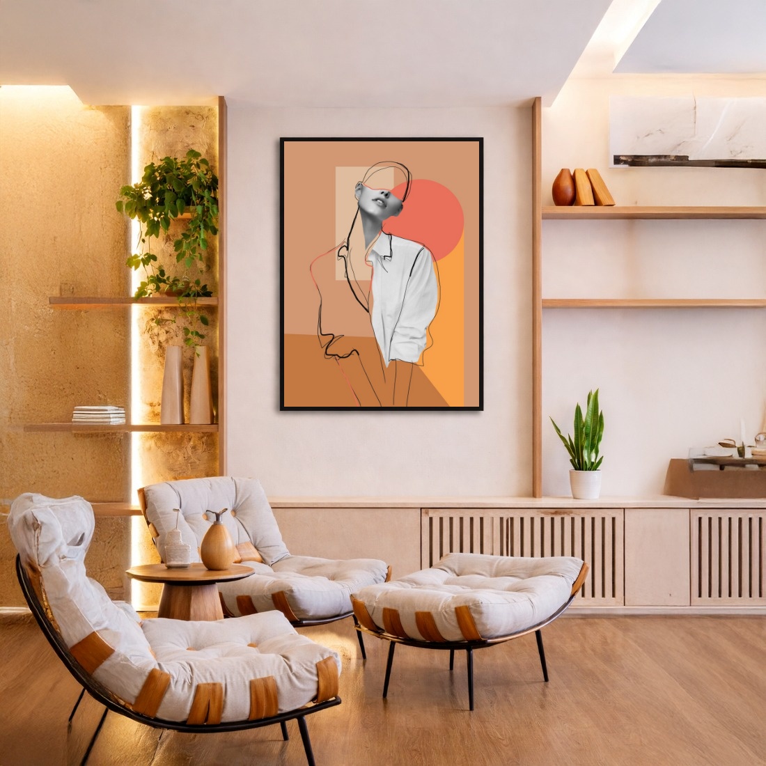 Quadro Canvas Bege Mulher Colagem Surreal