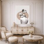 Quadro Canvas Bege Mulher Flores Florescendo