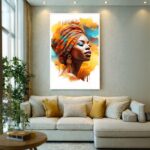 Quadro Canvas Beleza Mulher Afro Amarelo