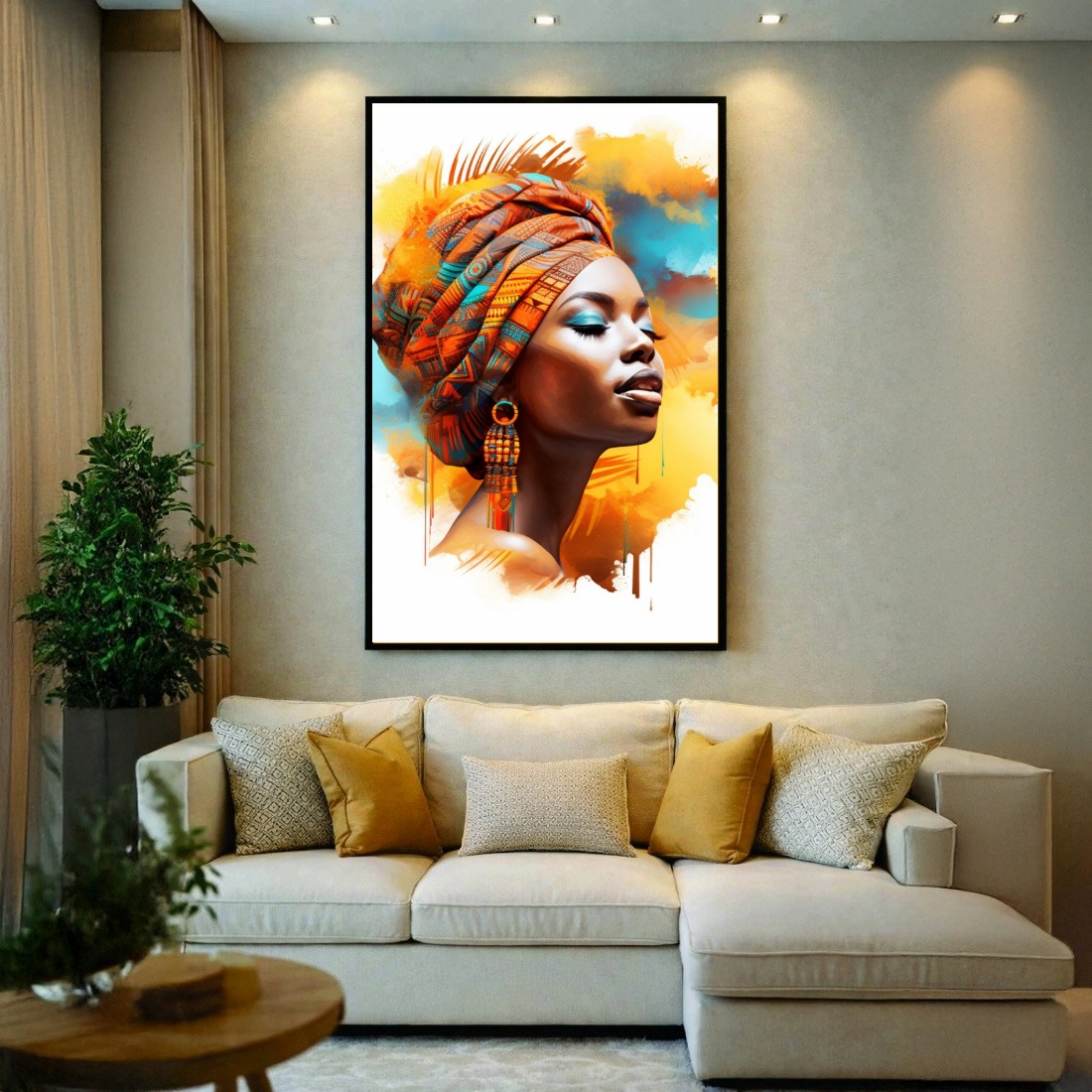 Quadro Canvas Beleza Mulher Afro Amarelo