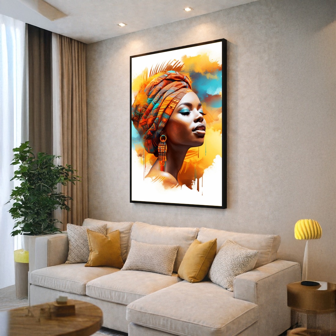Quadro Canvas Beleza Mulher Afro Amarelo