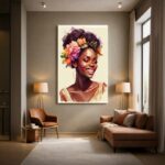Quadro Canvas Beleza Mulher Preta Floral