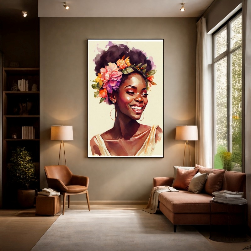 Quadro Canvas Beleza Mulher Preta Floral