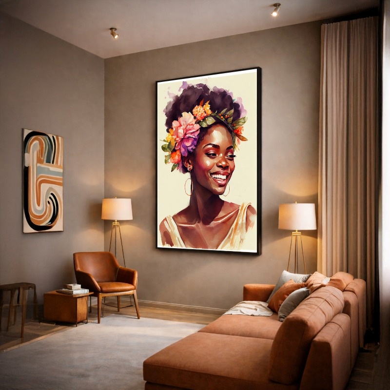 Quadro Canvas Beleza Mulher Preta Floral