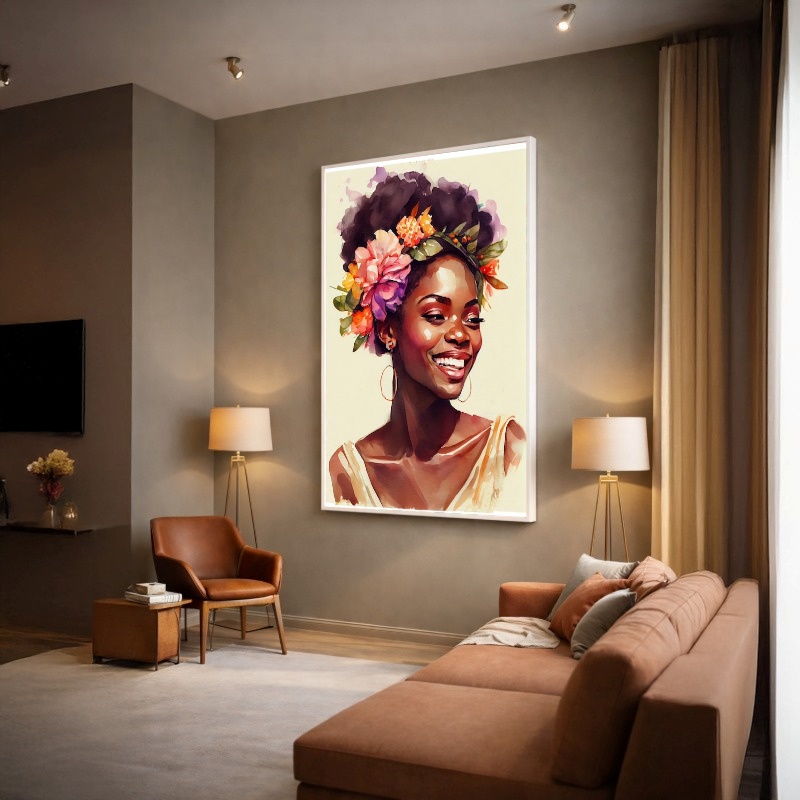 Quadro Canvas Beleza Mulher Preta Floral