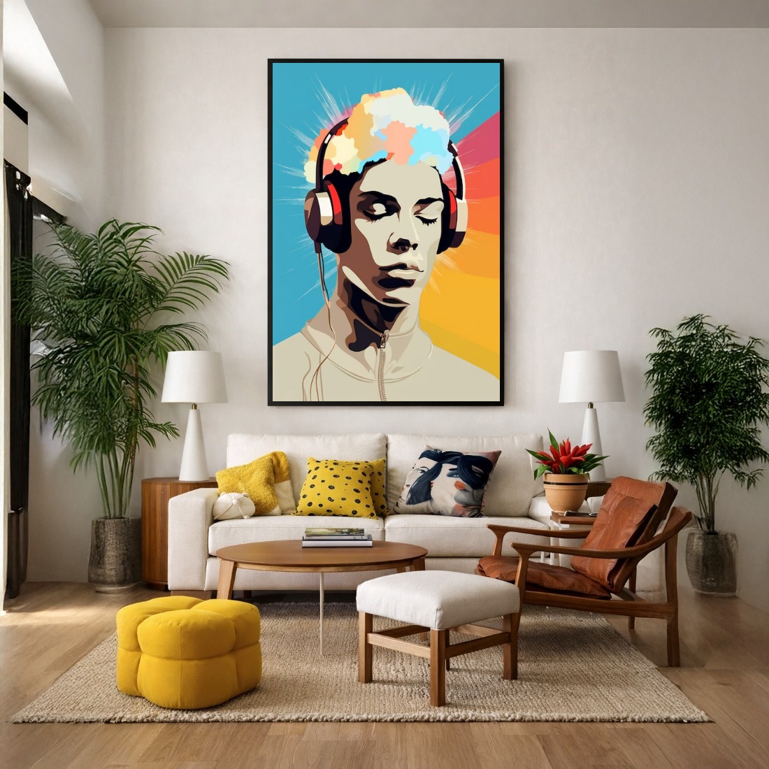 Quadro Canvas Colorido Rapaz Fone de Música