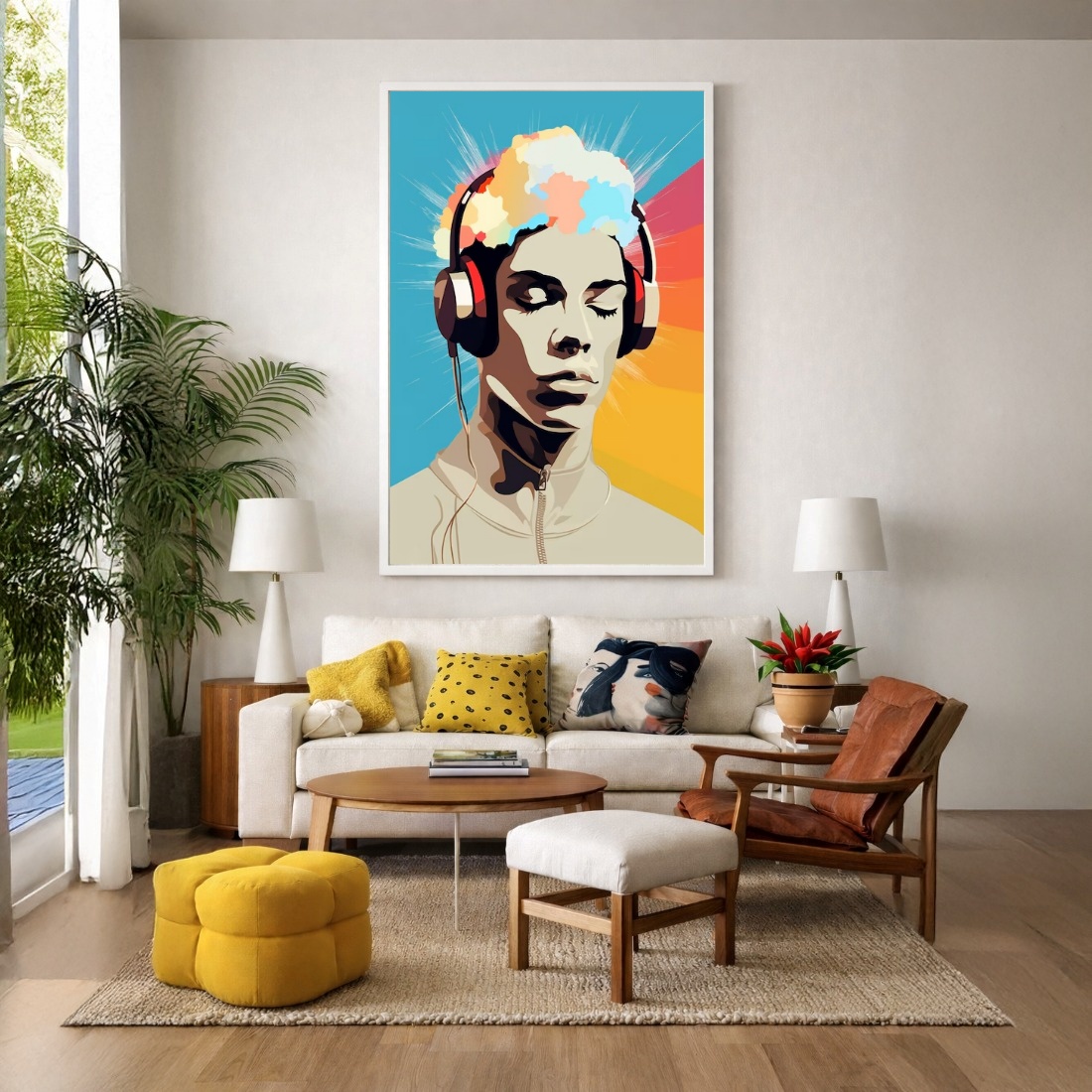 Quadro Canvas Colorido Rapaz Fone de Música