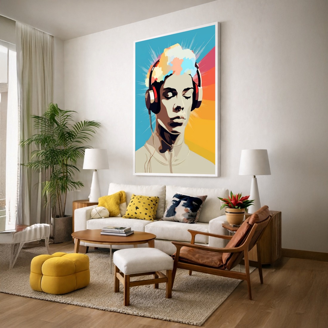 Quadro Canvas Colorido Rapaz Fone de Música