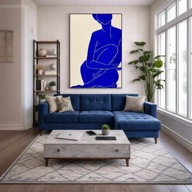 Quadro Canvas Corpo Silhueta Desenho Azul