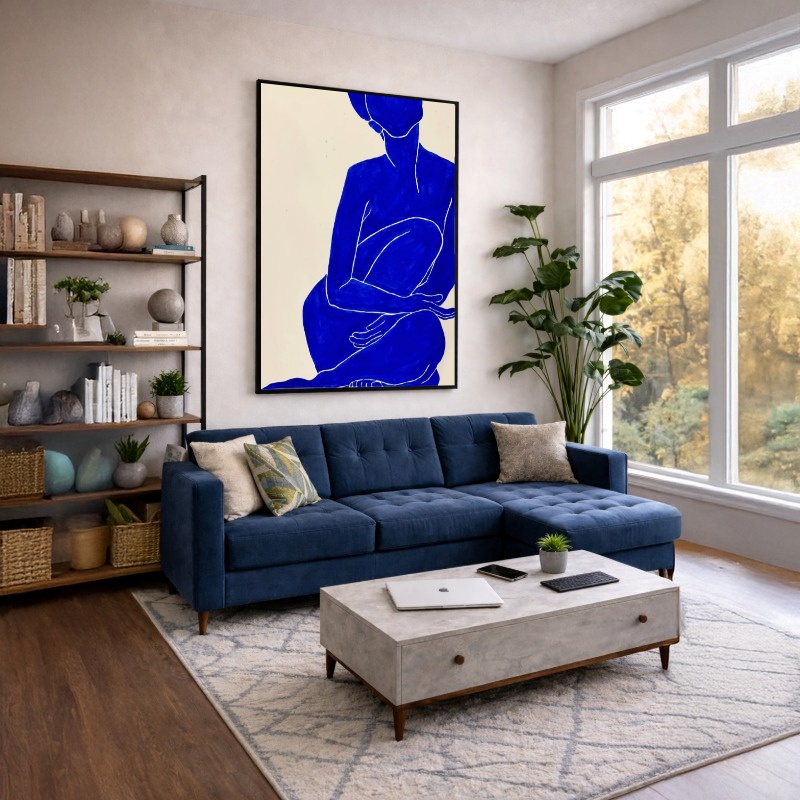 Quadro Canvas Corpo Silhueta Desenho Azul