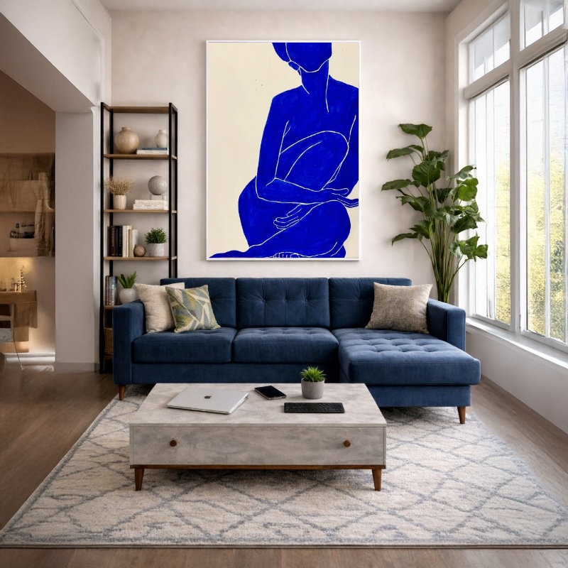 Quadro Canvas Corpo Silhueta Desenho Azul