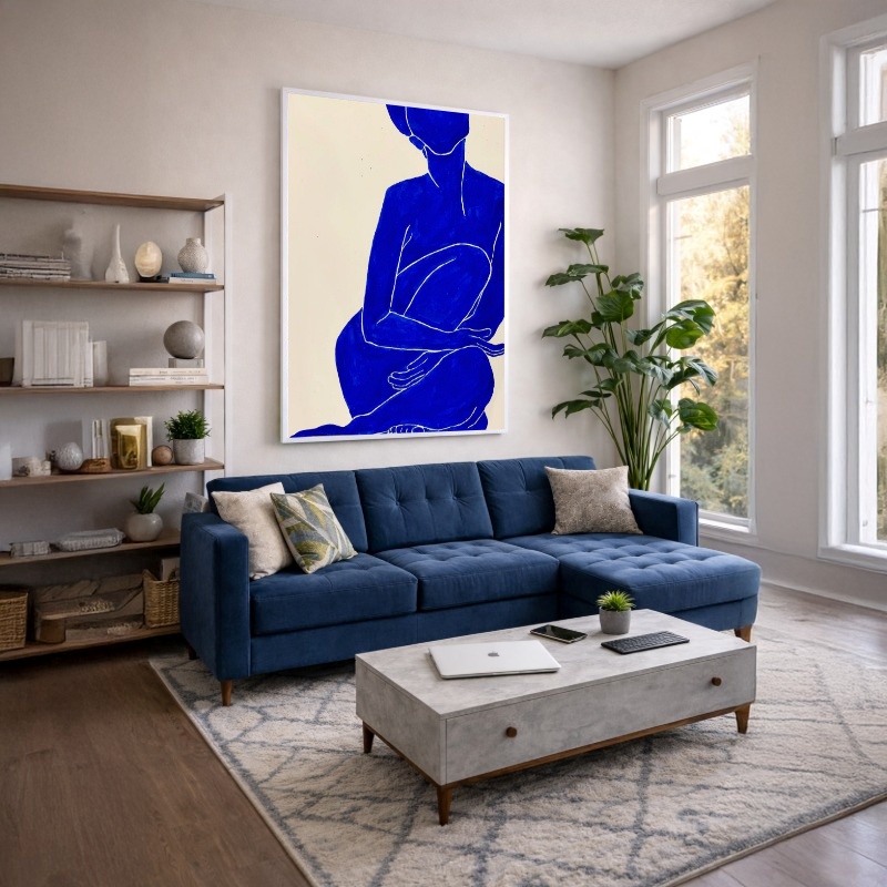 Quadro Canvas Corpo Silhueta Desenho Azul